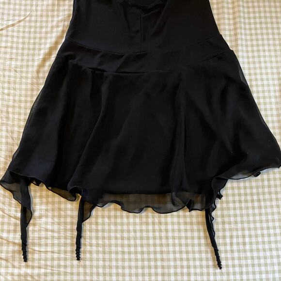 Black ruffle drop waist backless dress with halter cowl top, whimsigoth fairy - Picture 6 of 7